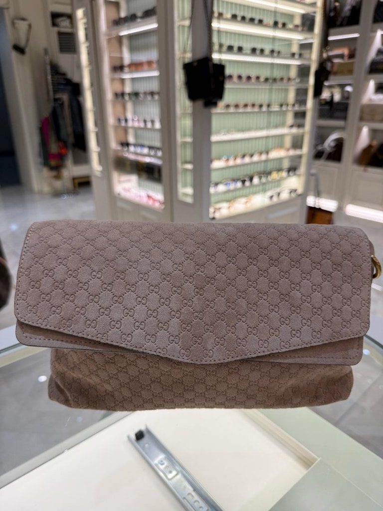 Gucci GG Monogram Süet Taba Omuz Çantası - 15