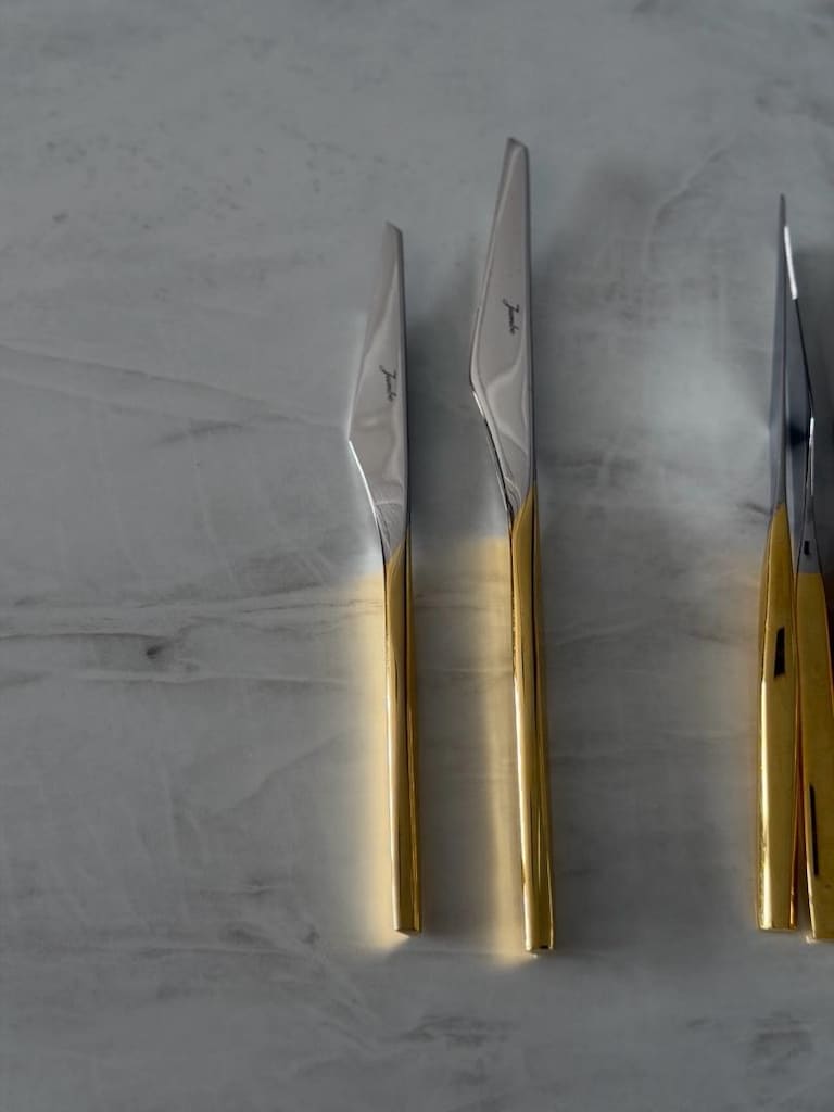 6 kişilik 42 parça Jumbo Titanyum gold gümüş çatal kaşık - 5