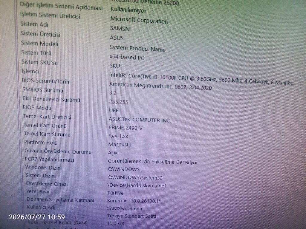 aktif kullandığım z490 anakart+ i3 10100f+ 16gb ram seti - 3