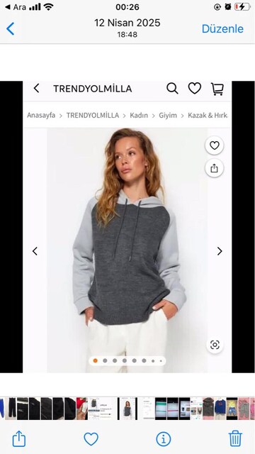 TrendyolMilla Gri Kapüşonlu Sweatshirt m