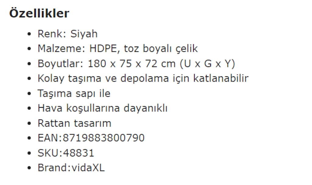 Katlanır bahçe masası KULESKOG G75xU180 - 4