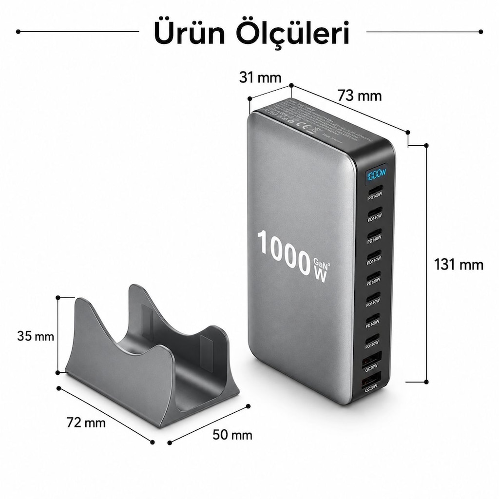 Go-Des Gan Teknolojili 10 Portlu Masaüstü Çoklu Şarj İstasyonu - 3