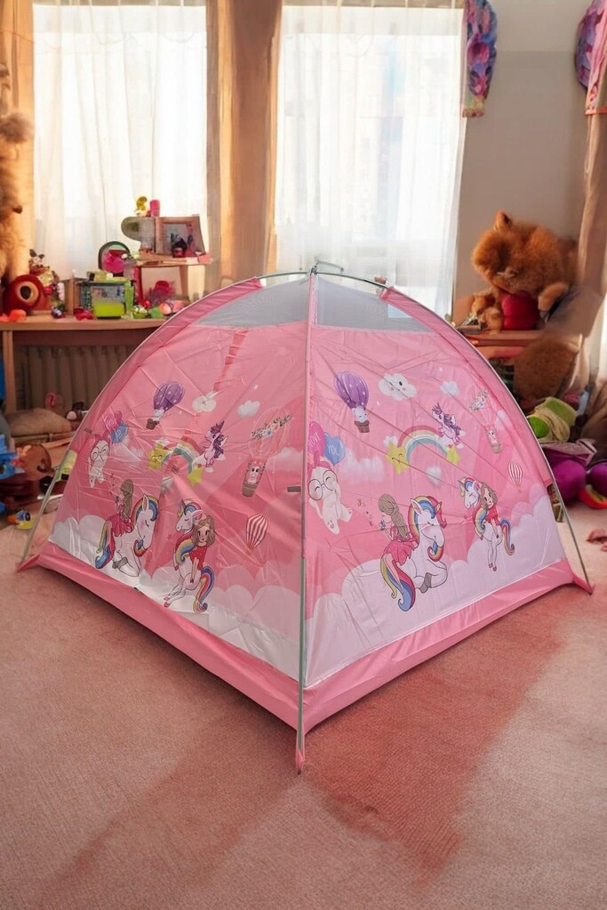 DESENLİ ÇOCUK ÇADIR MAVİ VE PEMBE 120X120X90 CM - 2