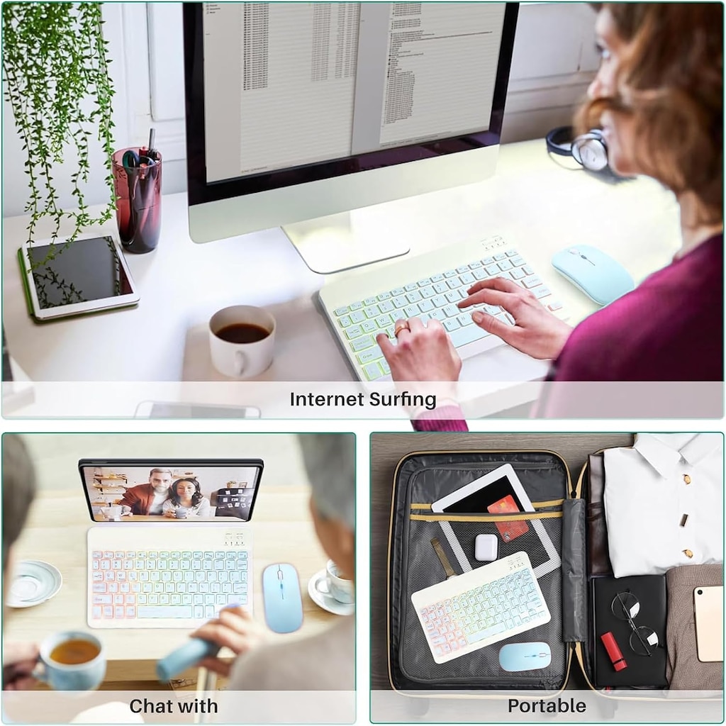 RGB LED Şarjlı Bluetooth TR-Q Klavye & Mouse Set Mini & Slim - 4