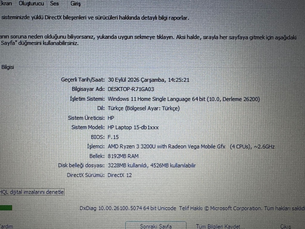 HP LAPTOP RYZEN 3 İŞLEMCİ 8 GB RAM 256 GB BELLEK TERTEMİZ - 8