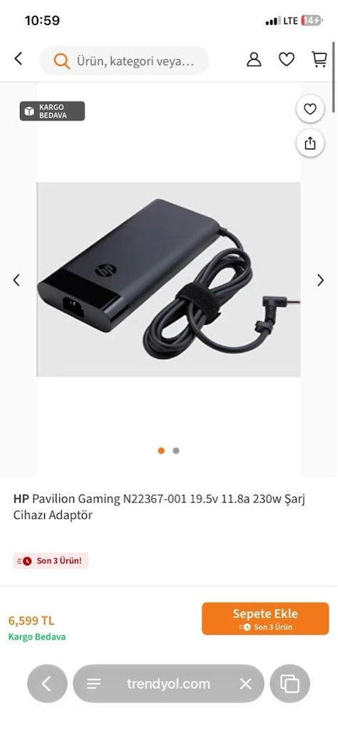HP 230W Orijinal Laptop Adaptörü (Model: TPN-LA15 / M32723-001) - Temi