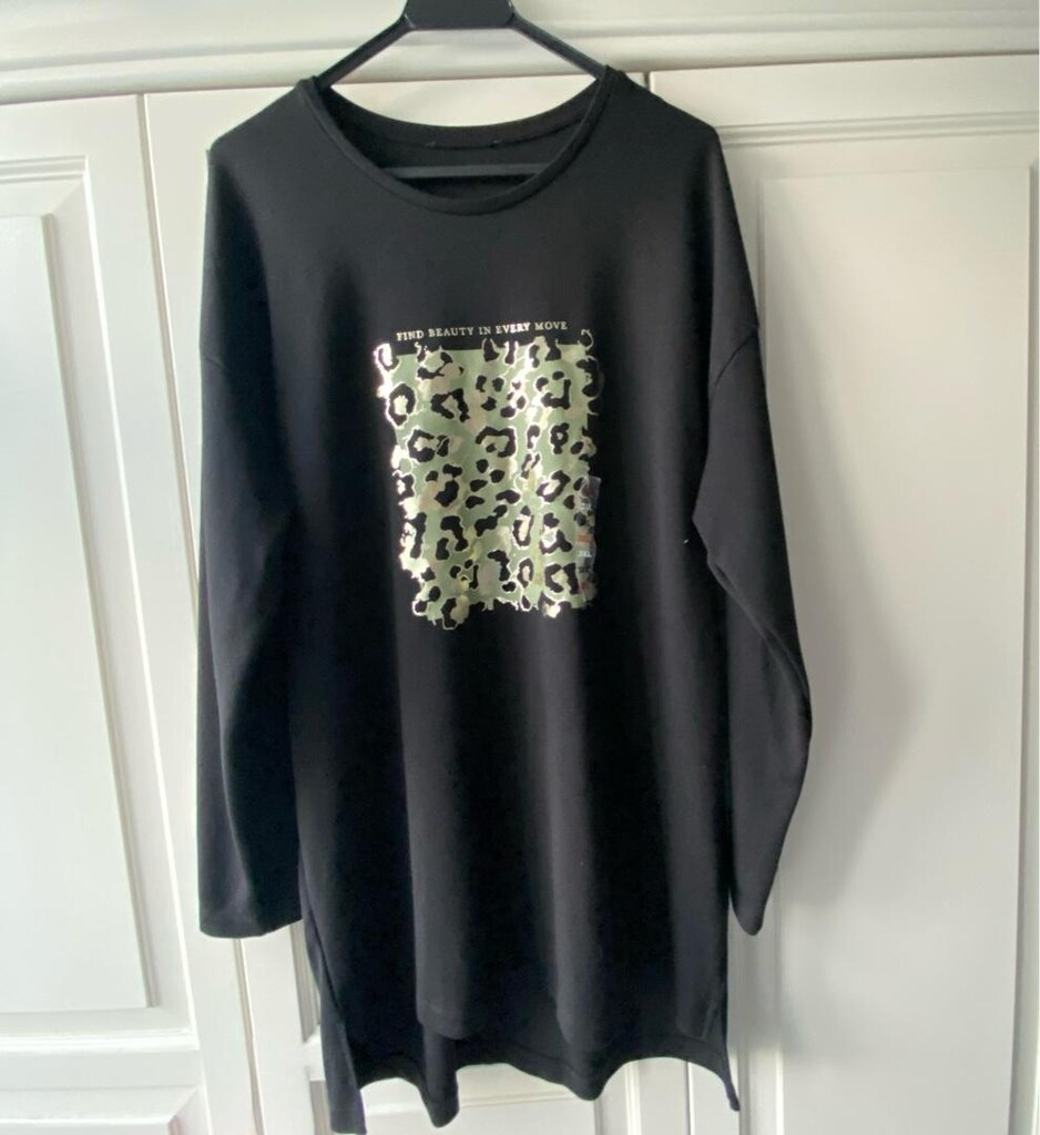 Siyah Leopar Desenli Uzun Kollu Tunik - 3 XL Beden - 2
