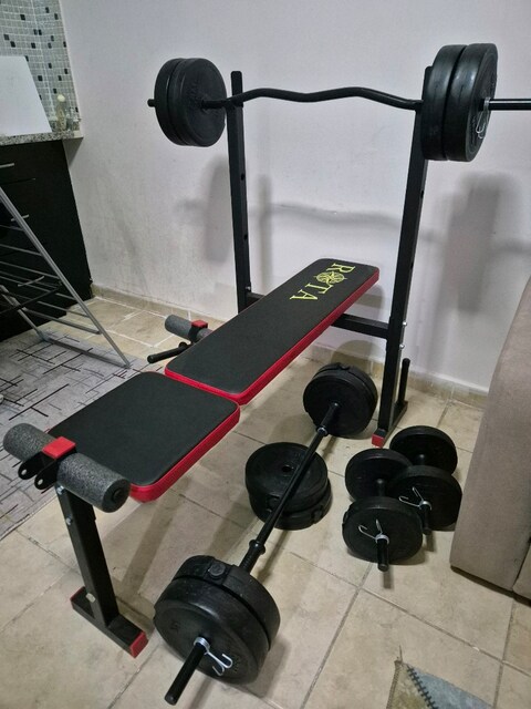 SATILIK (60 kg ağırlık seti + bench sehpası)