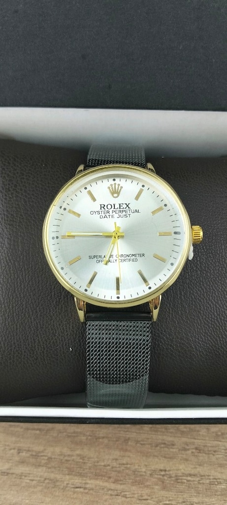Sıfır Kutulu 35 mm Quartz Pilli Kol Saati – Gold Kasa, Siyah Hasır Kor - 2