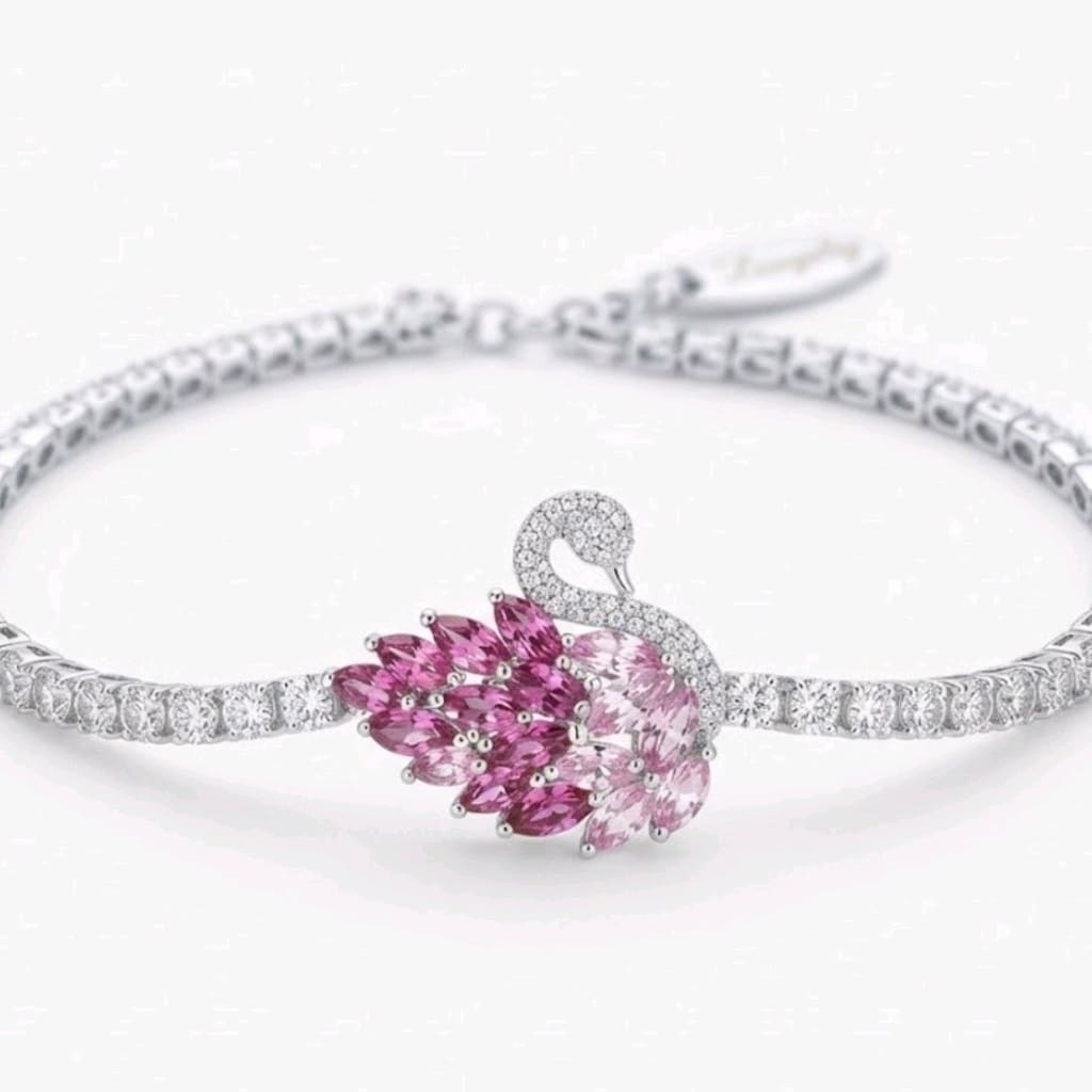 KUĞU PEMBE TAŞLI KOLYE ve BİLEKLİK TAKI SETİ - 3