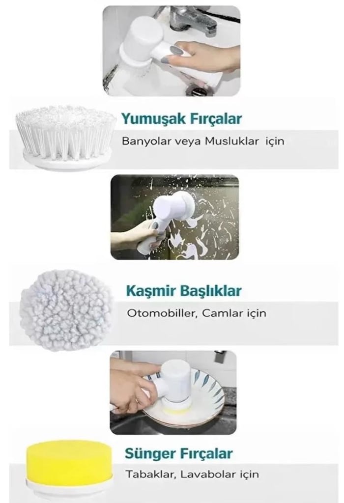 Şarjlı Elektrikli Temizlik Fırçası Mutfak Banyo Lavabo Ve Küvet İçin - 4
