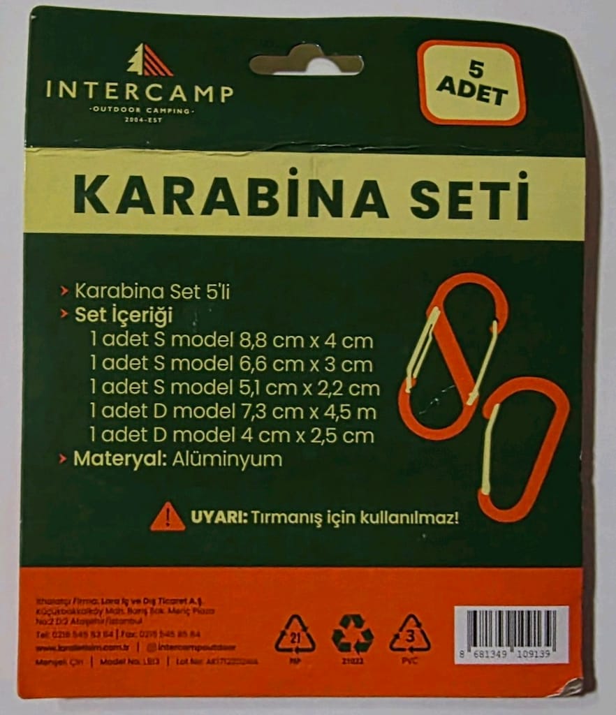 5 li KARABİNA seti. Sıfır paketinde. - 5