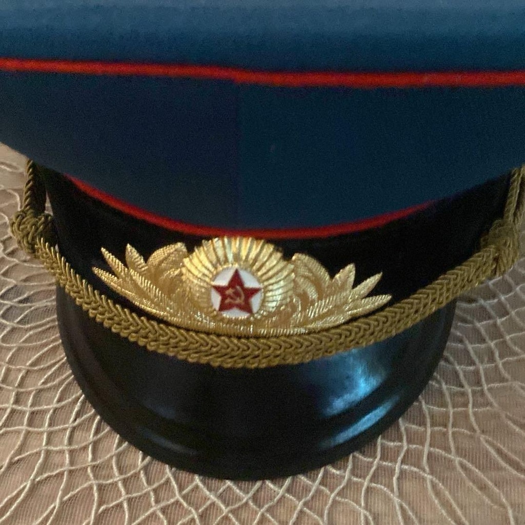 Sovyetler Birliği Askeri Tankçı Subay Şapkası Kepi Vizörlü Antika