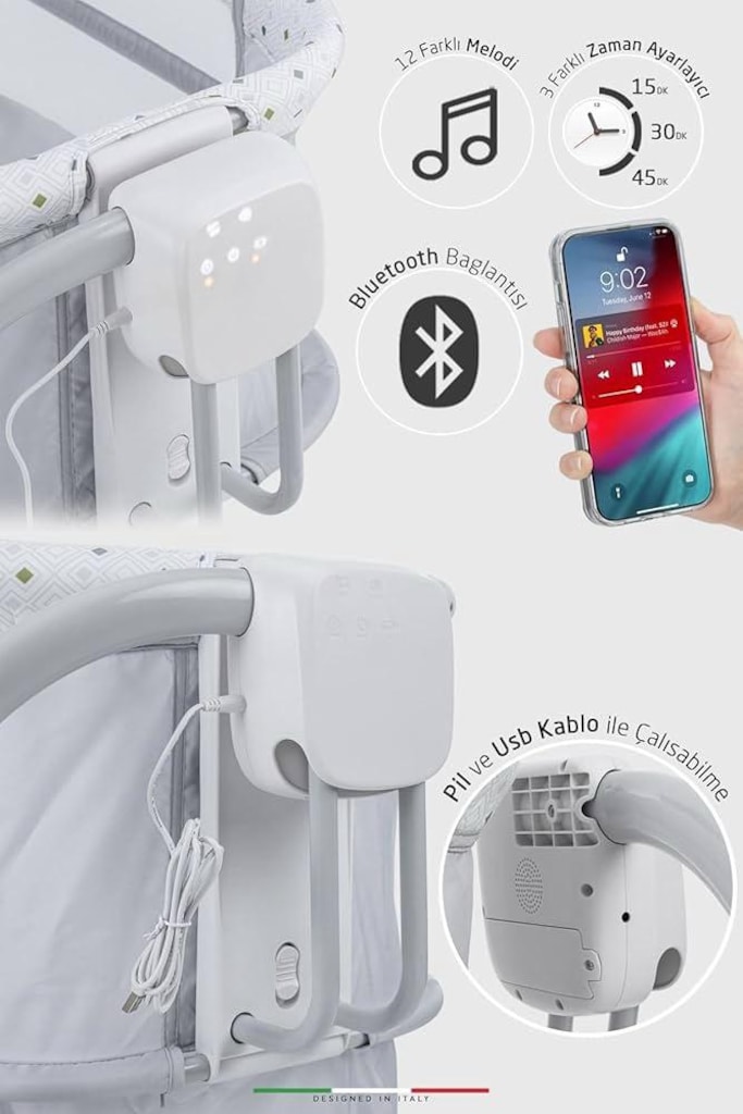Elektrikli Otomatik Sallanan Anne Yanı Beşik Park Yatak - 6
