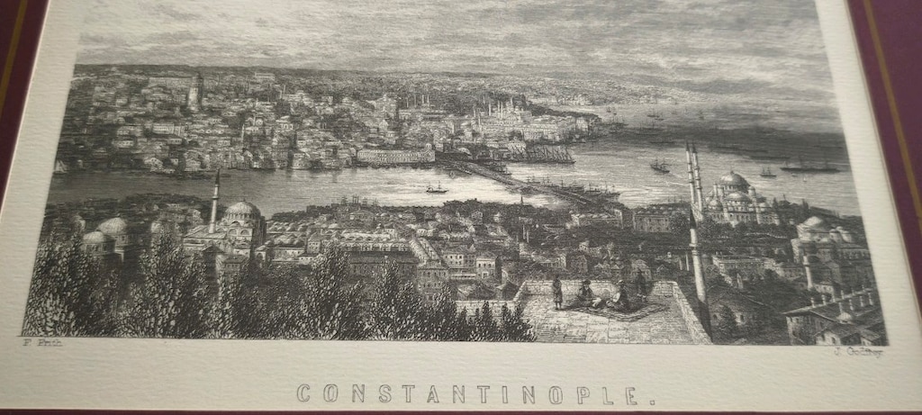Eski İstanbul (Constantinople) Gravür Reprodüksiyonu-Paspartulu - 3