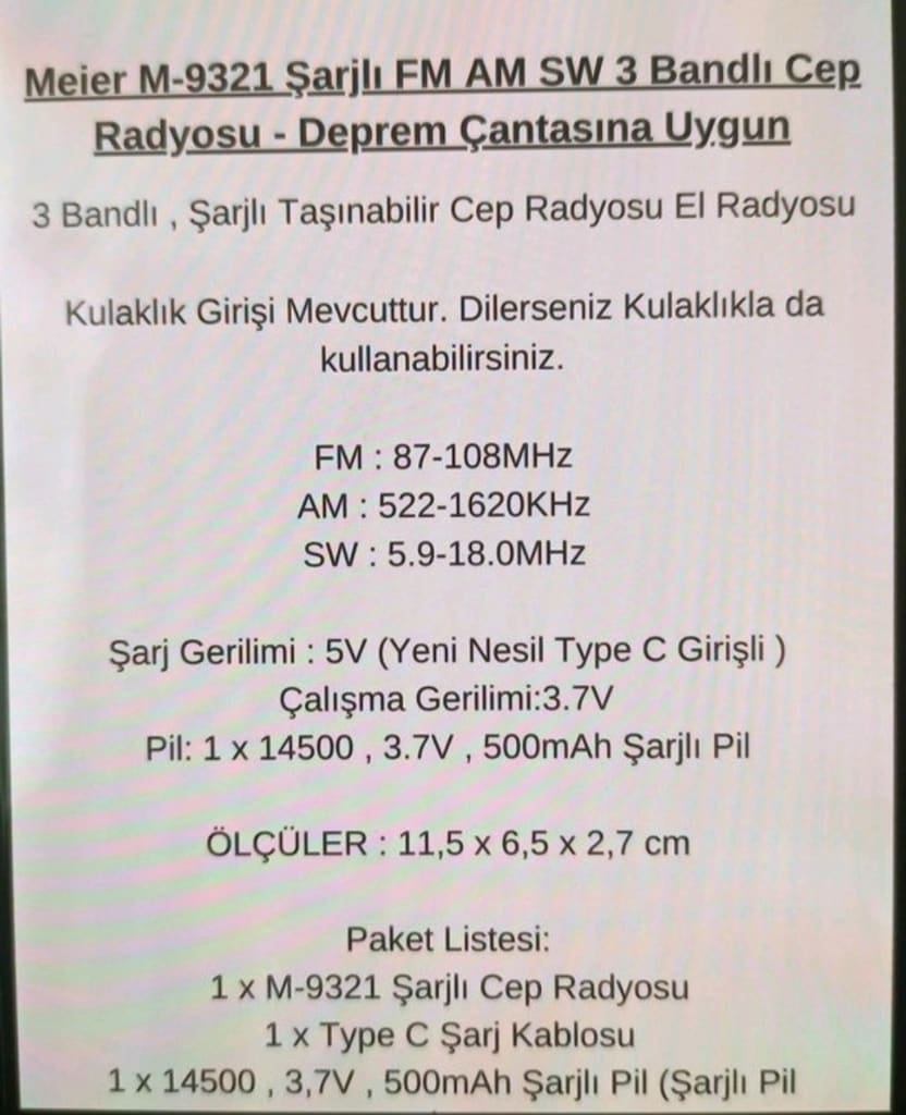MEİER M-9320 DÜNYA RADYOSU DEPREM RADYOSU - 9