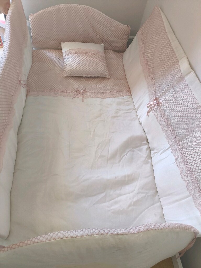Pembe Dantelli Bebek Beşik/Yatak Uyku Seti & Yatak Komple Takım - 3