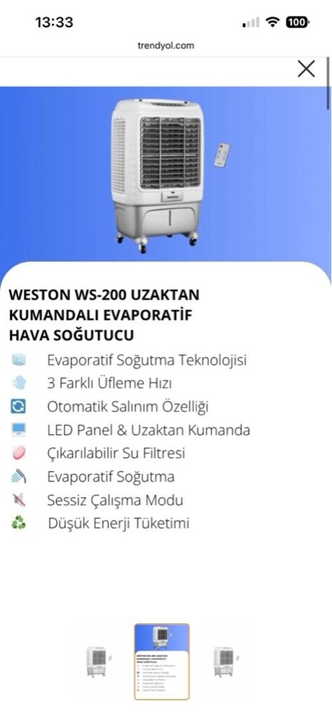 Weston WS-200 Uzaktan Kumandalı Evaporatif Hava Soğutucu - 8