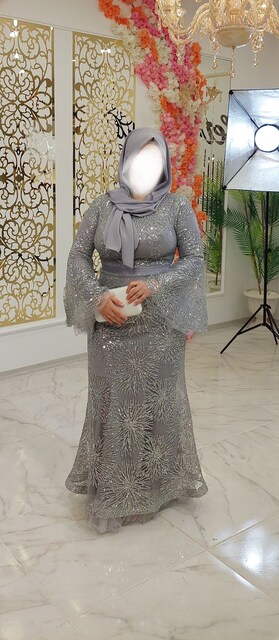 GRİ SİMLİ DÜĞÜNLÜK ABİYE ELBİSE