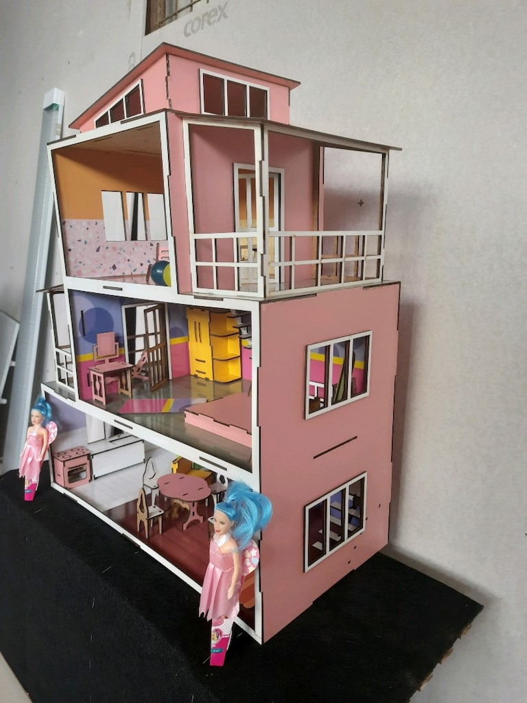 3 Katlı Ahşap Barbie Bebek Evi - 5