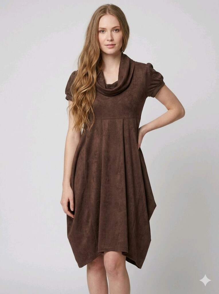 PUANE Süet Görünüm Drape Yaka Elbise