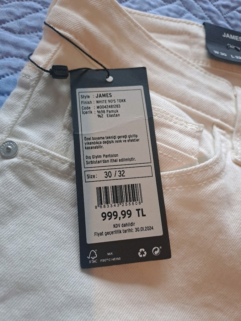 Mavi Marka Etiketli Beyaz Pantalon - 8