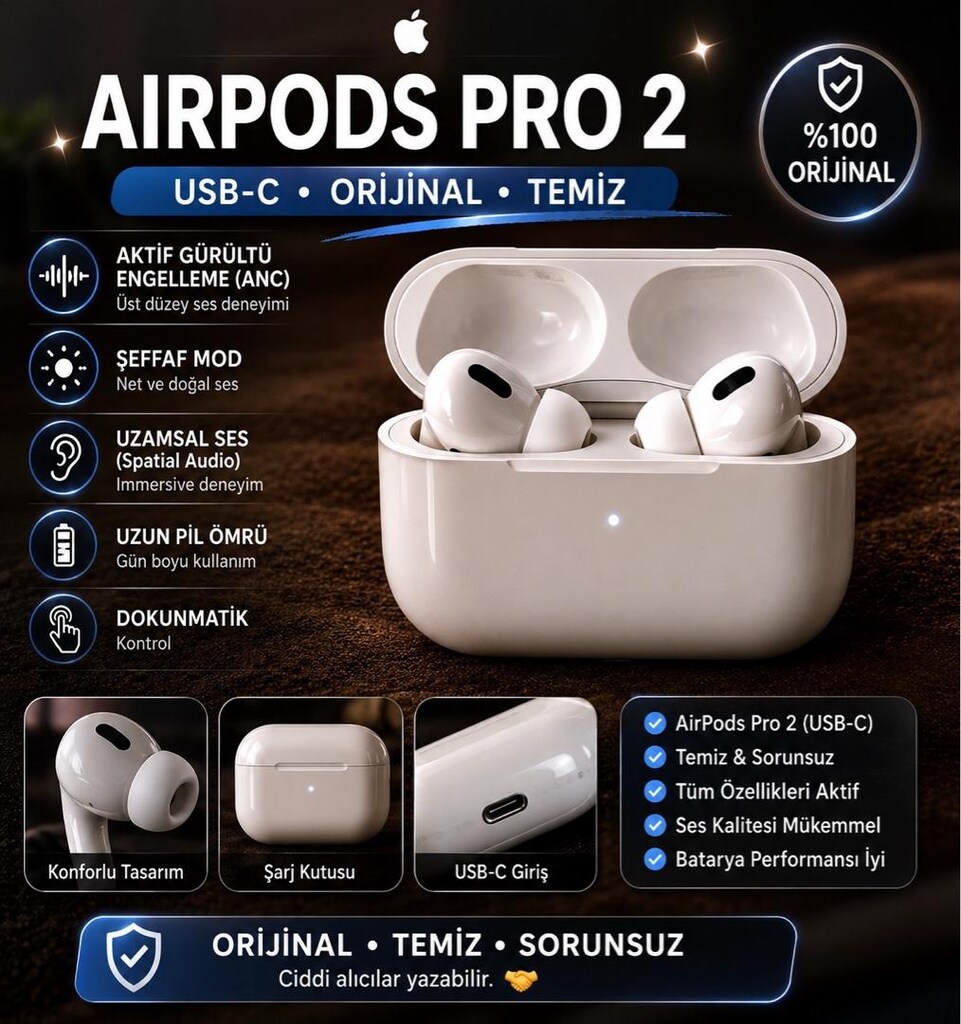 AirPods Pro 2 USB-C Orijinal Temiz Sorunsuz