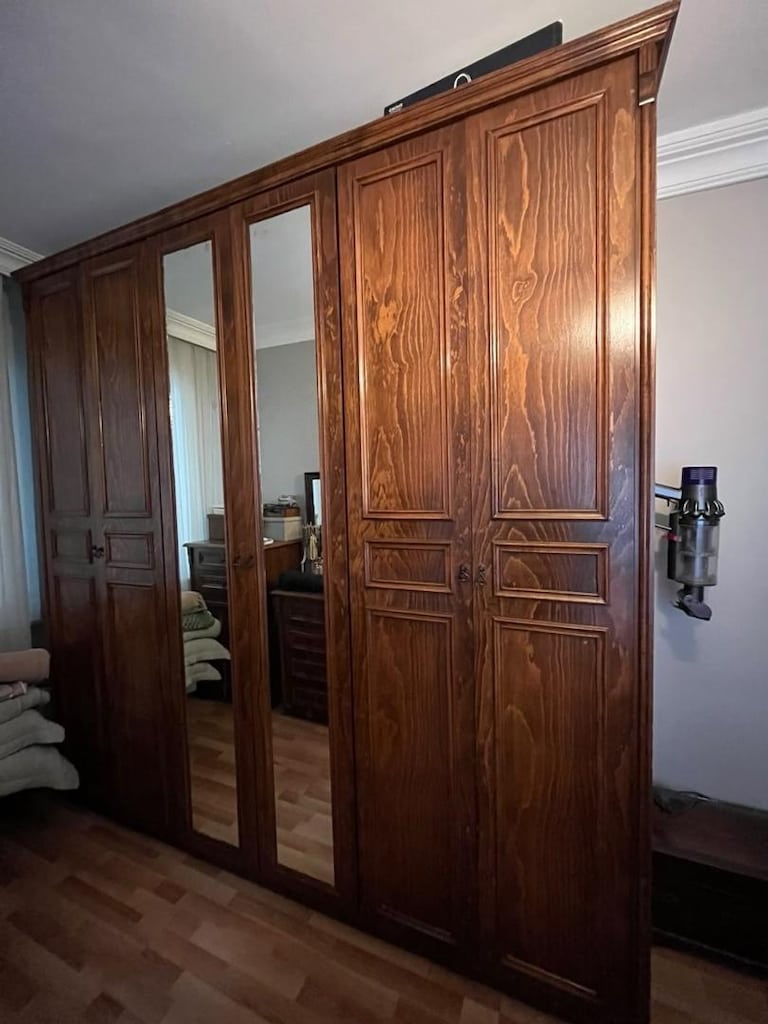 6 kapılı gizli çekmeceli çok kullanışlı ceviz kaplamalı gardrop MDF - 2