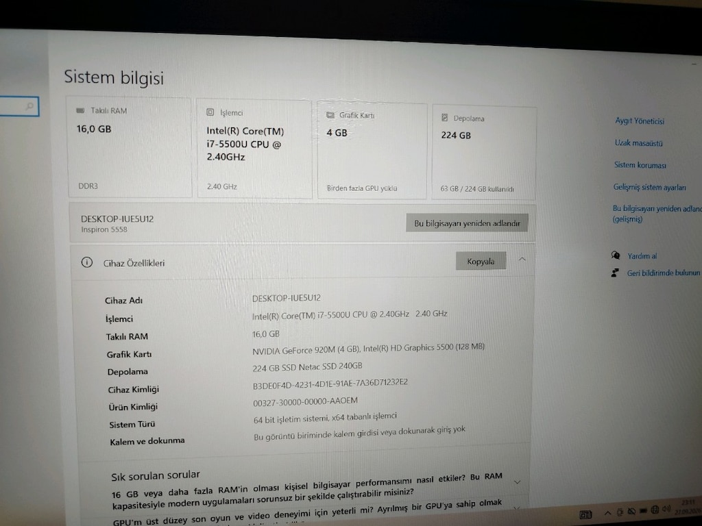 Dell i7 Sıfırdan Farksız 16Ram 4gb Ekran Kartı 240Ssd Batarya Sıfır - 6