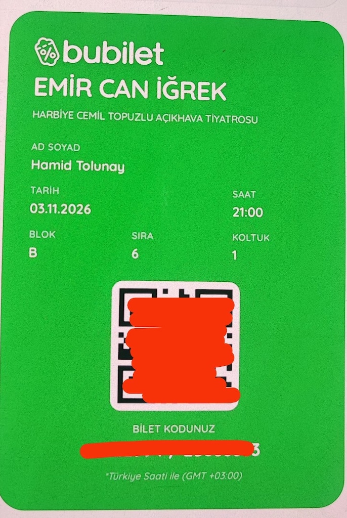 Emir Can İgrek Harbiye konseri 2 Bilet - 2