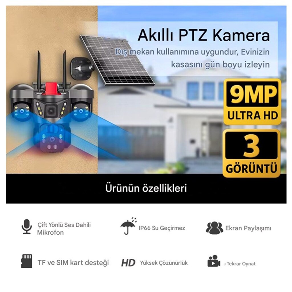 O-Kam 8050 9Mp Lens 3 Kamera Ultrahd 4G Solar Akıllı Güvenlik Kamerası - 4