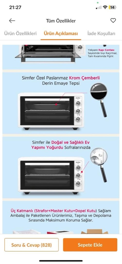Simfer 4242 42 Litre Turbo Fanlı Mini/Midi Fırın - 3