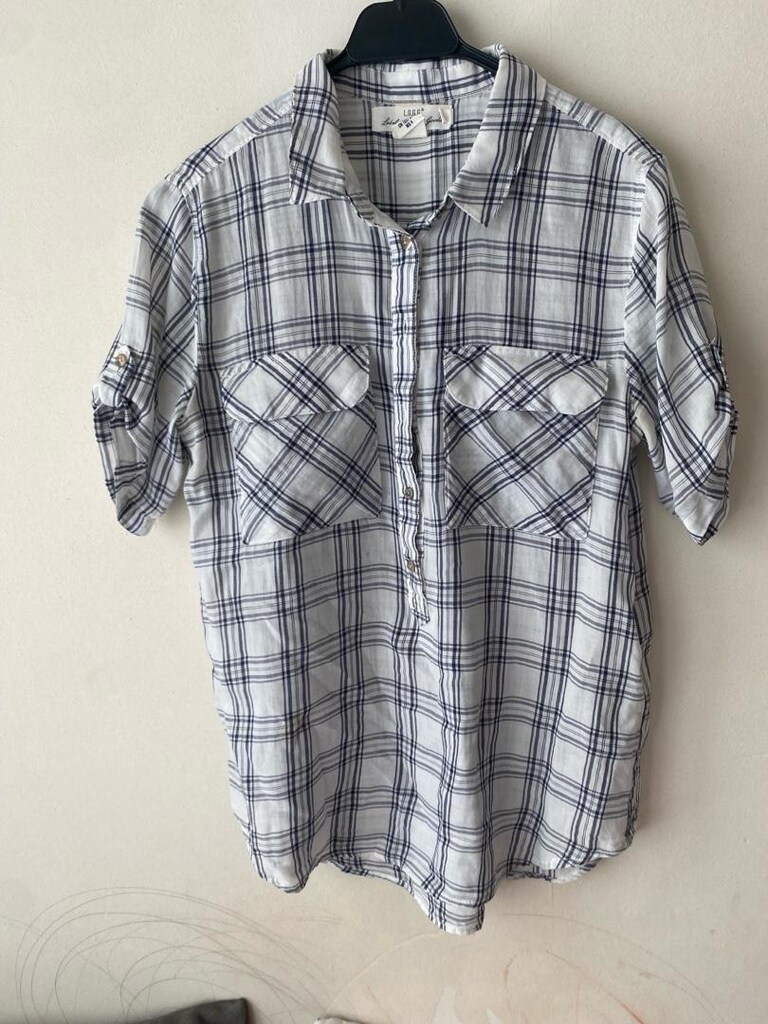 H&M Markalı Kadın Gri Ekose Kısa Kollu Gömlek
