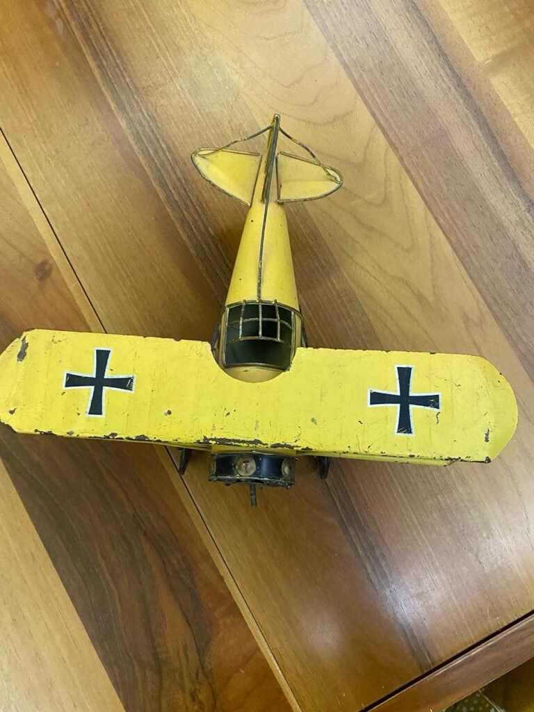 Vintage Metal Uçak Maketi – Dekoratif Çift Kanatlı Uçak - 2