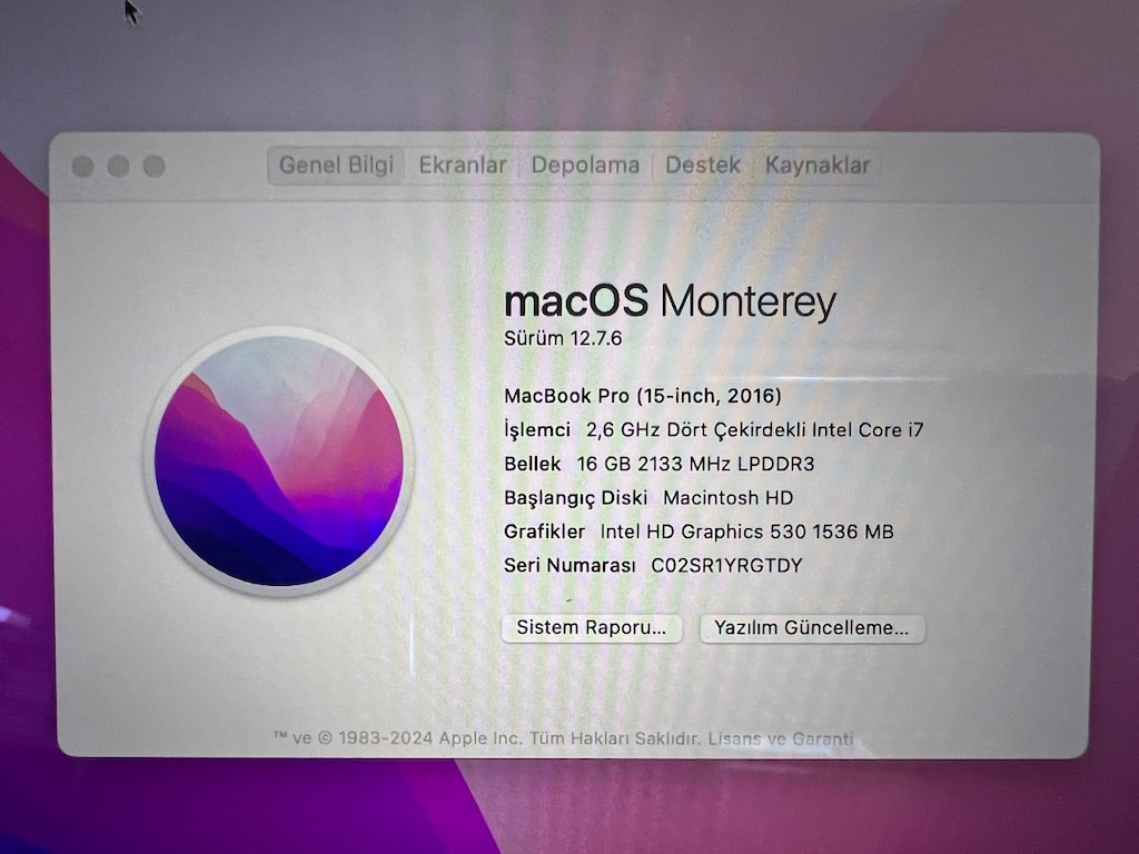 MacBook Pro 15 inç (2016) - i7 / 16 GB RAM / Sorunsuz Çalışır Durumda - 2