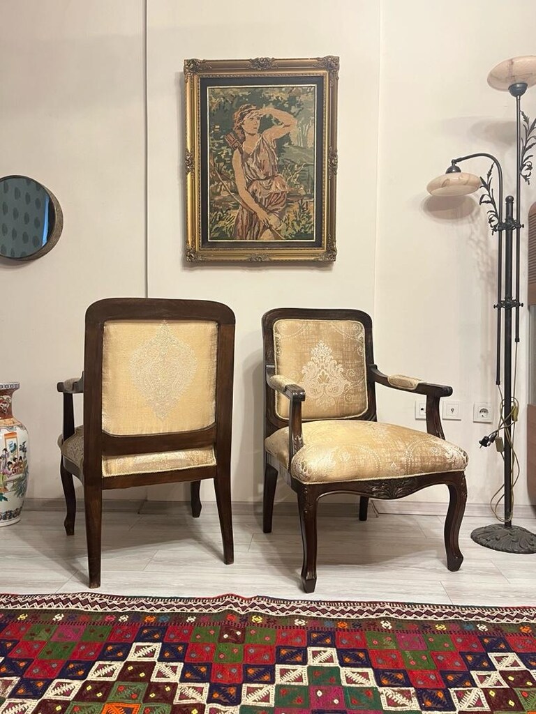 Antika Ceviz Çift Berjer - 5