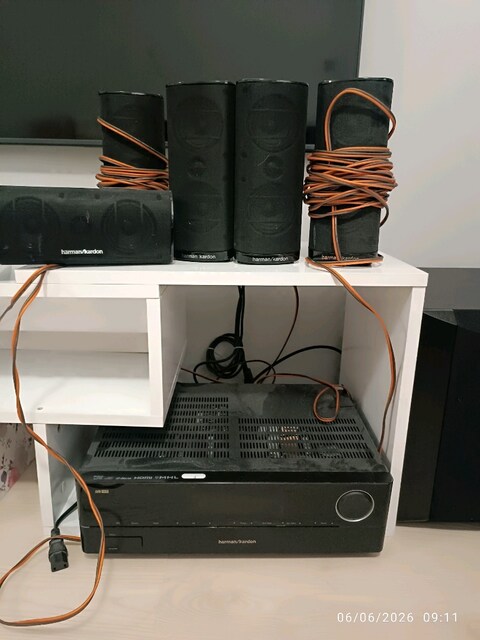 harman kardon avr 161s ev sinema sistemi ve yamaha ns-sw300 subwoofer