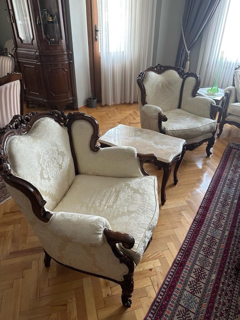 2 adet yekli koltuk mermer sehpa ve mermer ayaklı abajur lamba - 2