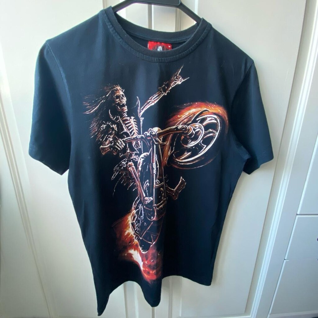 Hell Rider Baskılı Siyah Tişört Unisex / Oversize Tarz - 2