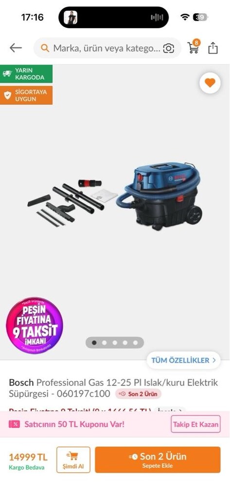 Bosch Professional GAS 12-25 PL model ıslak/kuru endüstriyel elektrik - 3
