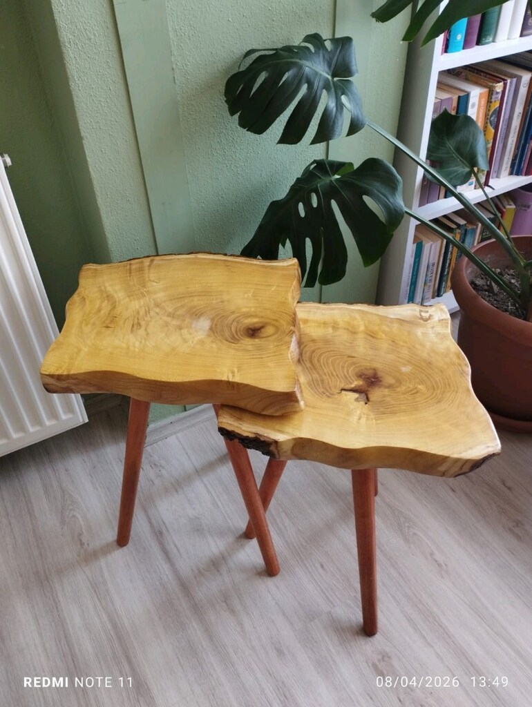 Doğal dut ağacı kütük sehpa ve kase - 2