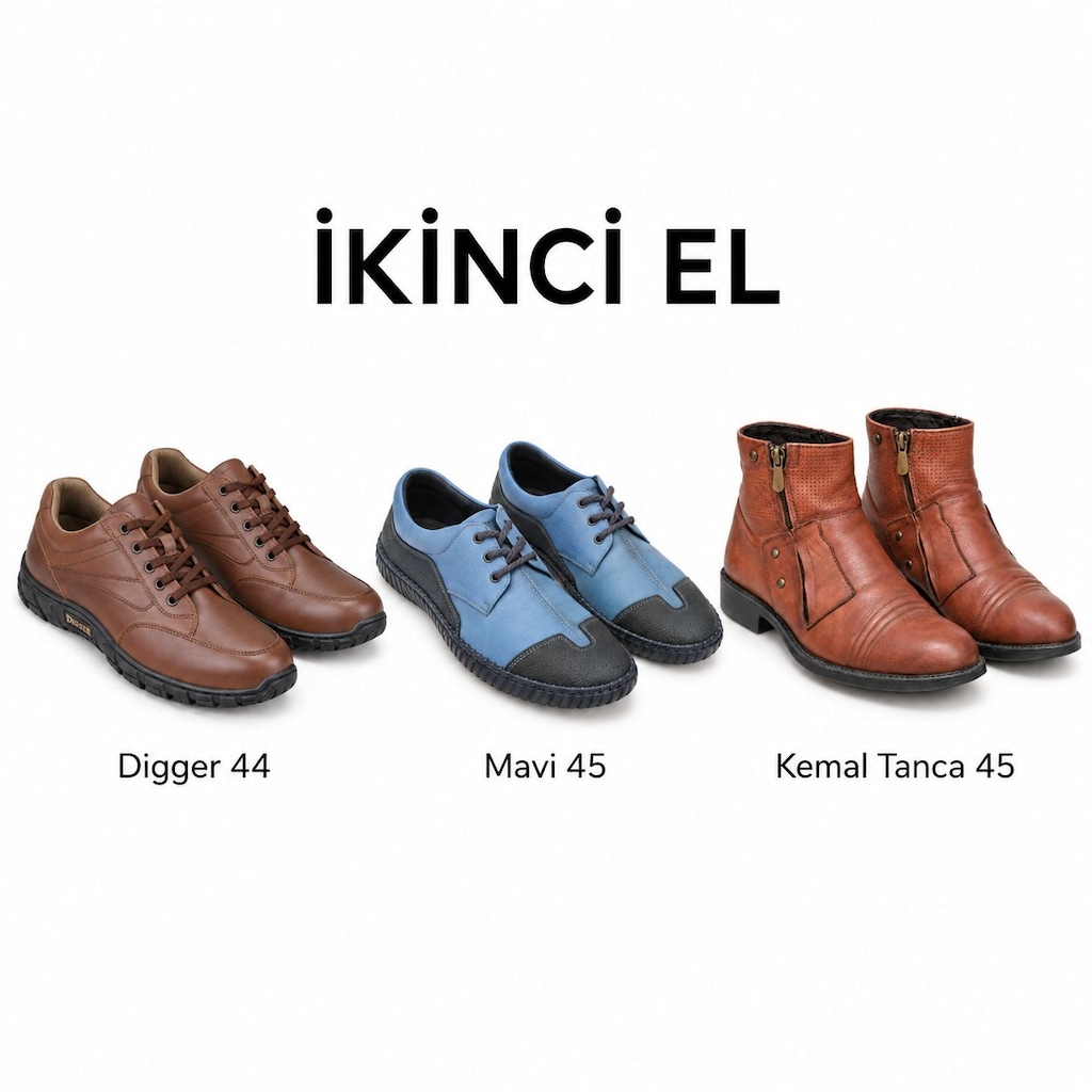 3 Çift Erkek Deri Ayakkabı/Bot 44-45 Numara Toplu - İkinci El