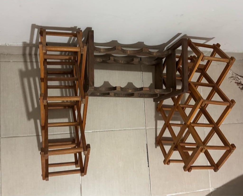 Vintage Ahşap Şaraplık Takımı – 2 Katlanır Akordiyon + 1 Sabit Şişelik - 12