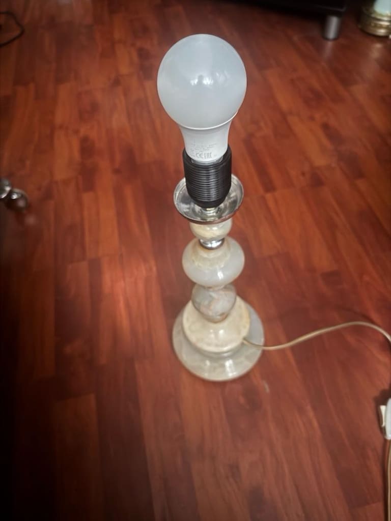 Vintage Mermer Gövdeli Cam Küre Abajur / Masa lambası - 7