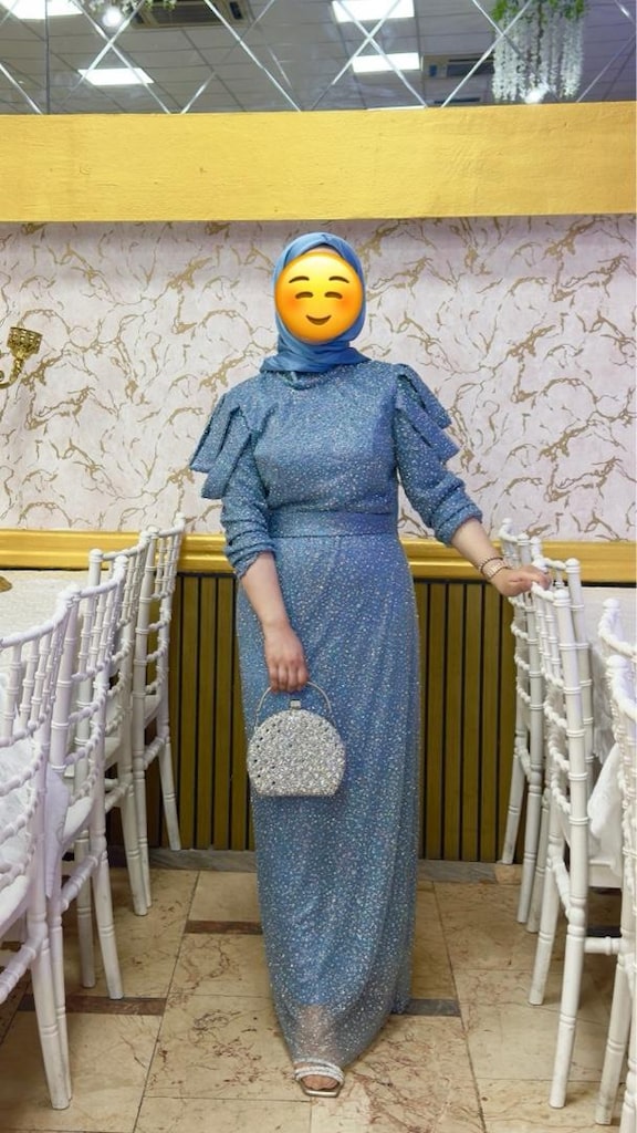 buz mavisi taşlı uzun abiye - 4