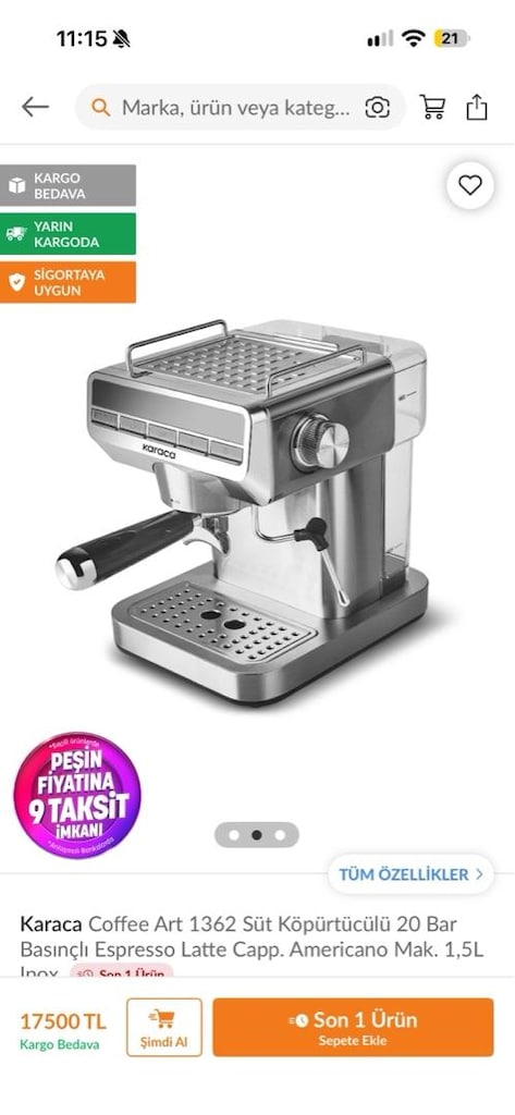 Karaca Coffee Art 1362 Süt Köpürtücülü 20 Bar Basinçlı Espresso Latte - 2