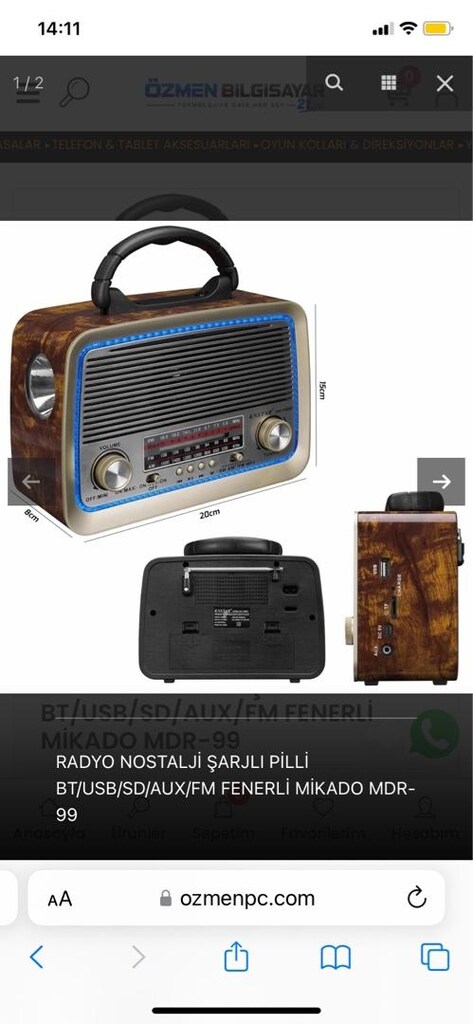 KAPALI KUTU~RADYO NOSTALJİ ŞARJLI PİLLİ BT/USB/SD/AUX/FM FENERLİ - 4