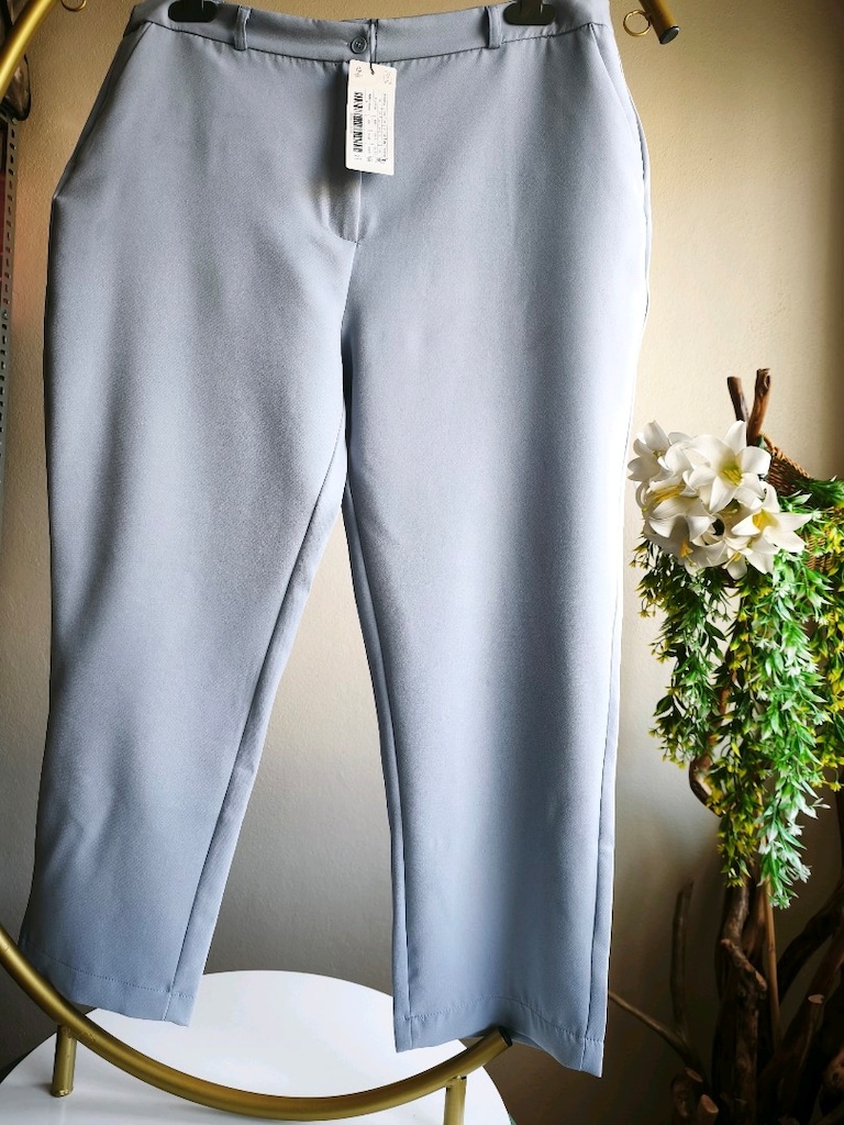 Gri / Mavi Tonlu Sigaret Kesim Kumaş Pantolon - 48 Beden