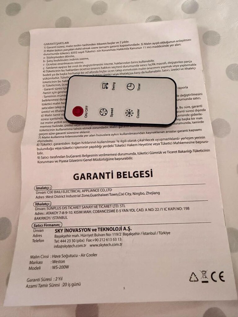Weston WS-200 Uzaktan Kumandalı Evaporatif Hava Soğutucu - 7