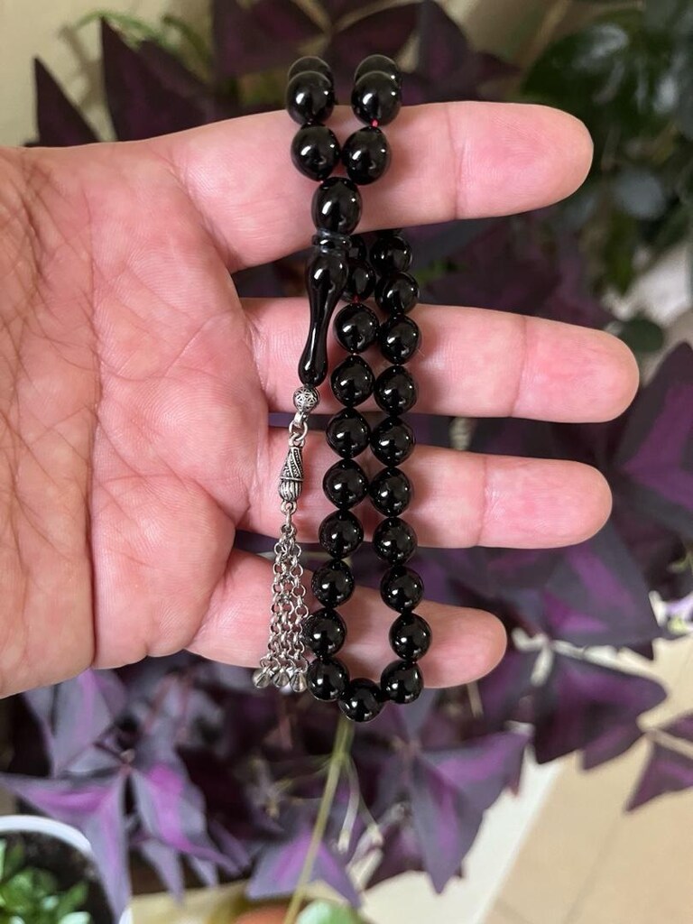 siyah renk sıkma kehribar tesbih - 4